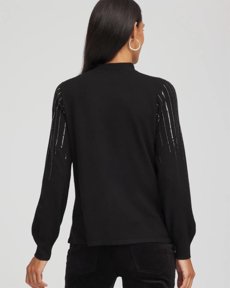 Chicos Embellished Mockneck Sweater - BLACK
