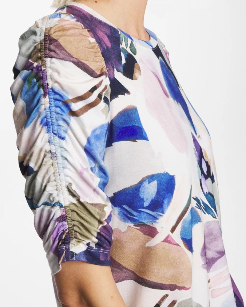 Chicos Geo Blur Ruched Sleeve Tee - PASSPORT BLUE