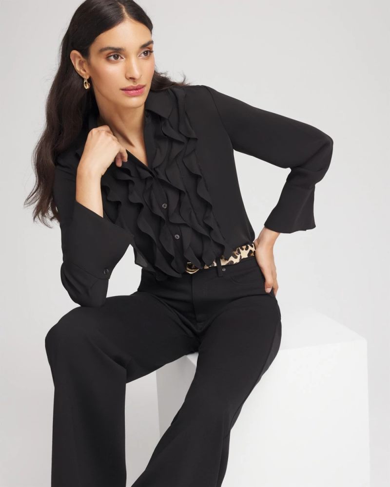 Chicos Ruffle-Trim Chiffon Blouse - BLACK