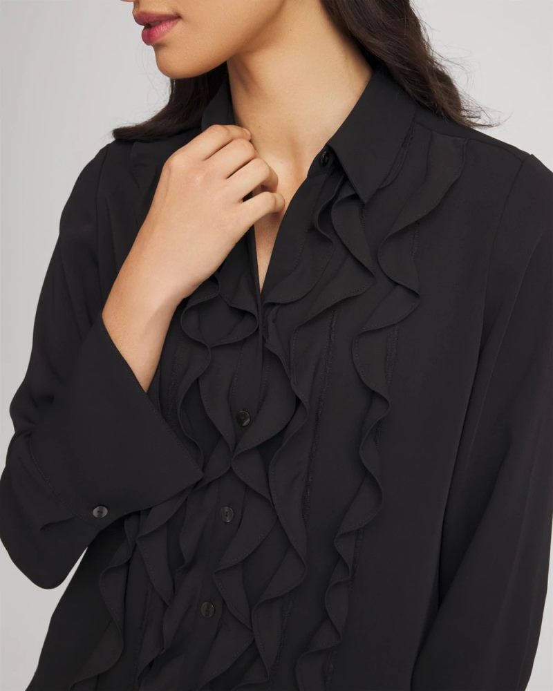 Chicos Ruffle-Trim Chiffon Blouse - BLACK