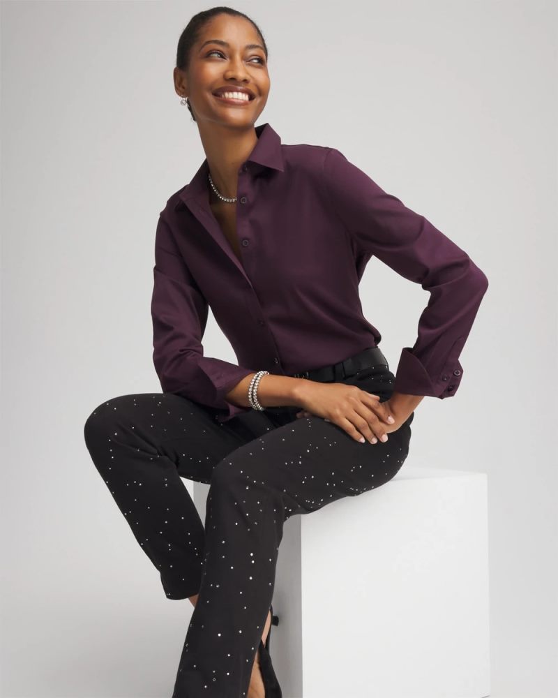Chicos No Iron Stretch Shirt - NIGHT BLOOM