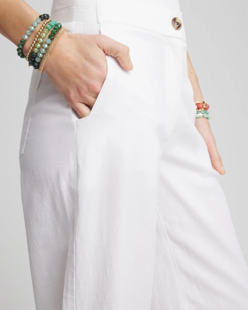 Chicos Ribbed Waist Linen Blend Straight-Leg Cropped Pants - ALABASTER