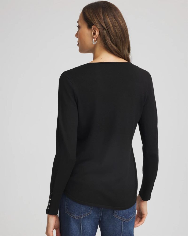 Chicos Ella V-Neck Pullover Sweater - BLACK