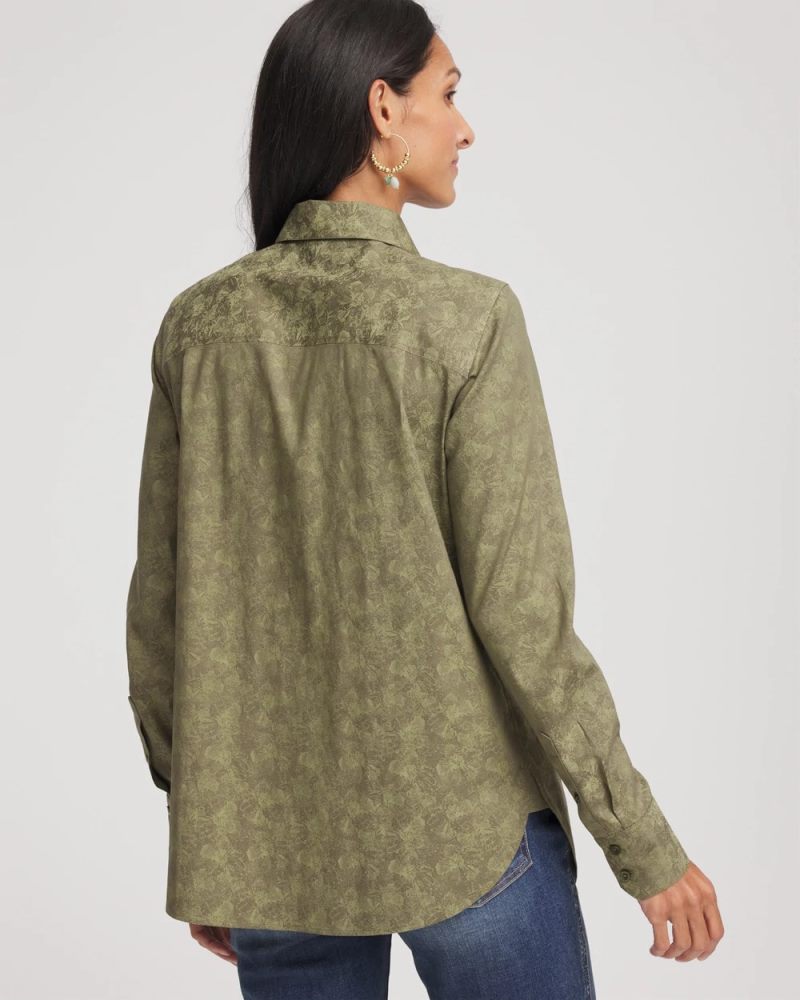 Chicos No Iron Jacquard Shirt - SAGE MEADOW