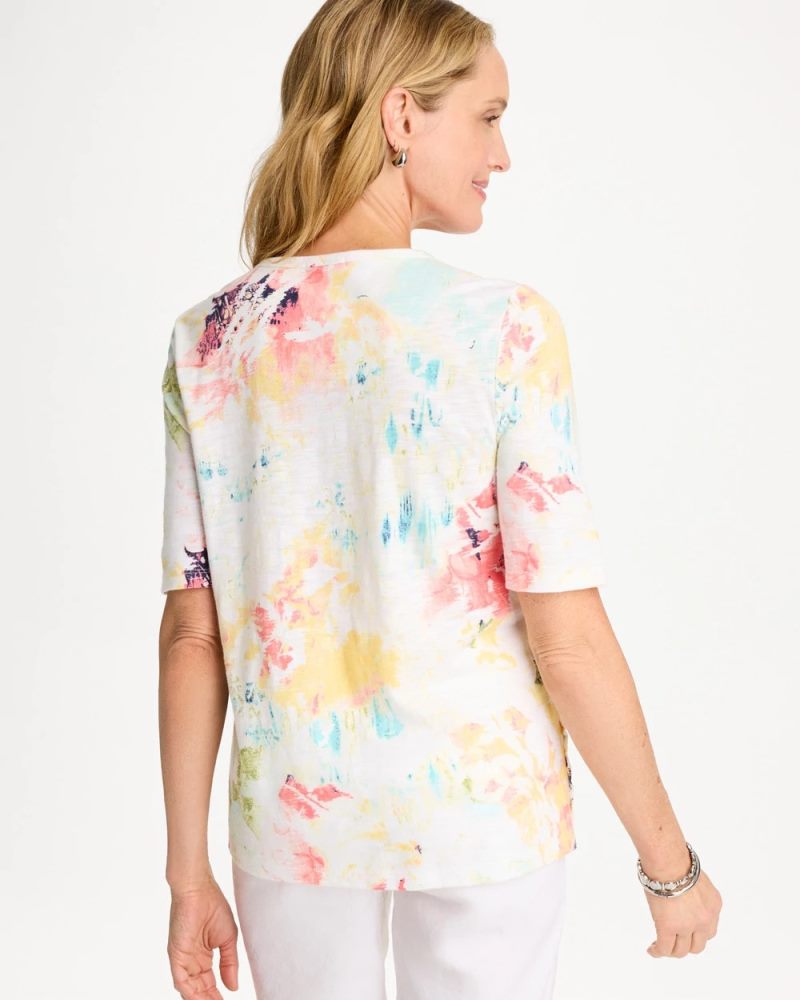 Chicos Cotton Slub Printed Henley Tee - BONDI BLUE