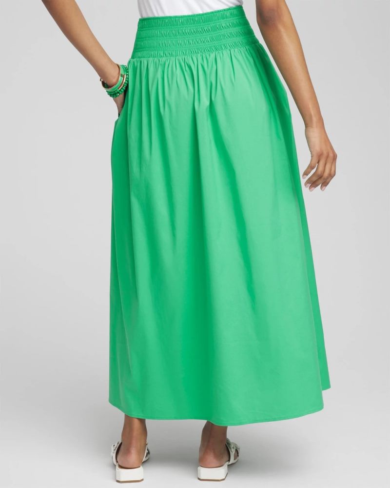 Chicos Poplin Smocked Waist Skirt - GRASSY GREEN