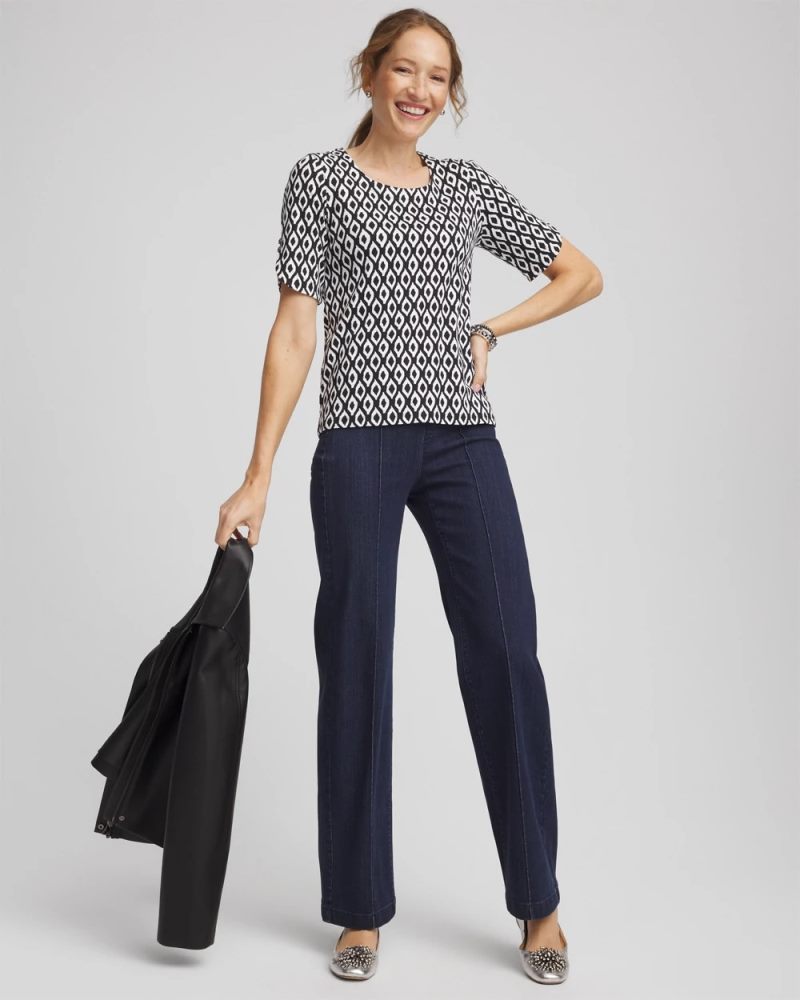 Chicos Printed Pima Elbow Sleeve Tee - BLACK