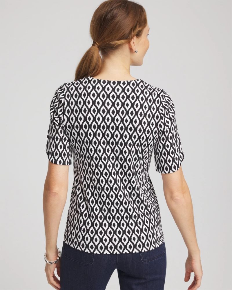 Chicos Printed Pima Elbow Sleeve Tee - BLACK