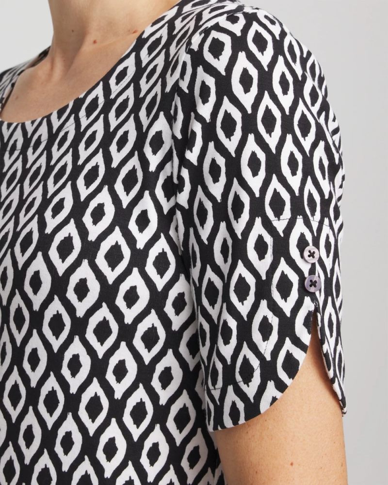 Chicos Printed Pima Elbow Sleeve Tee - BLACK