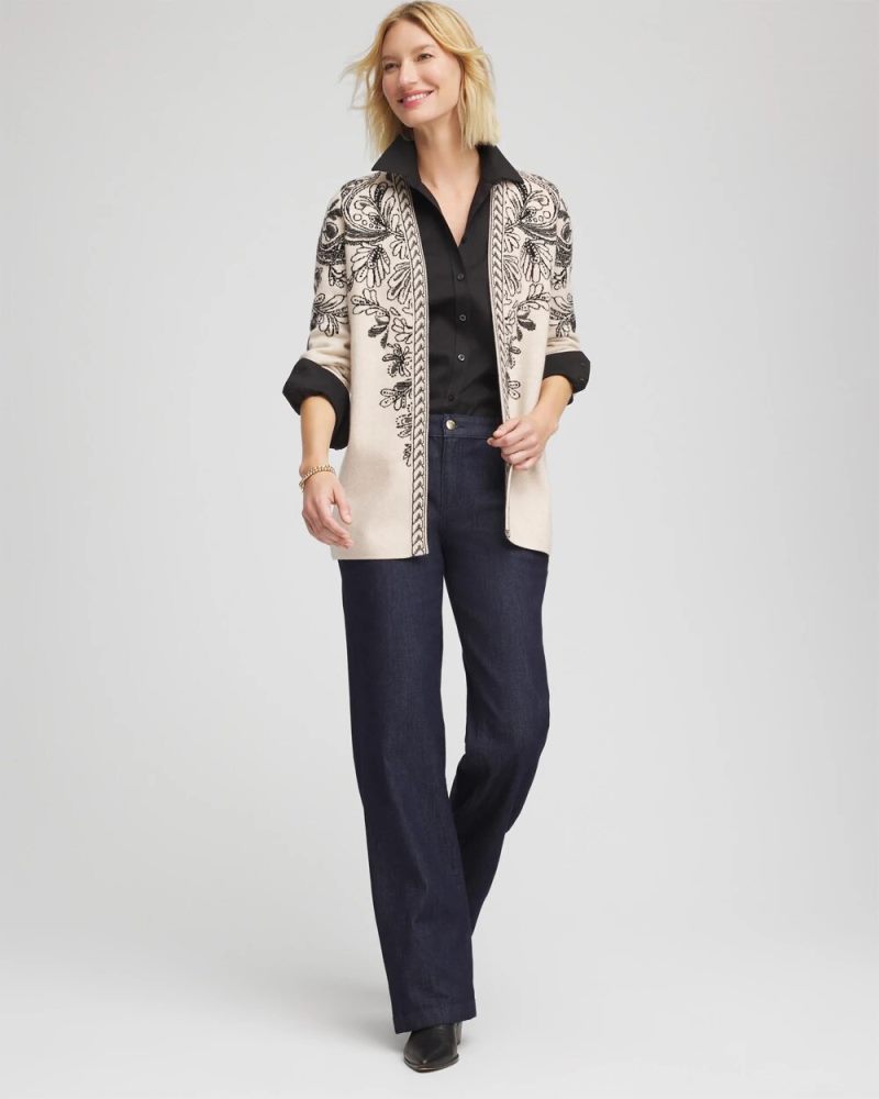 Chicos Jacquard Cotton-Blend Cardigan - CHAMPAGNE FIZZ