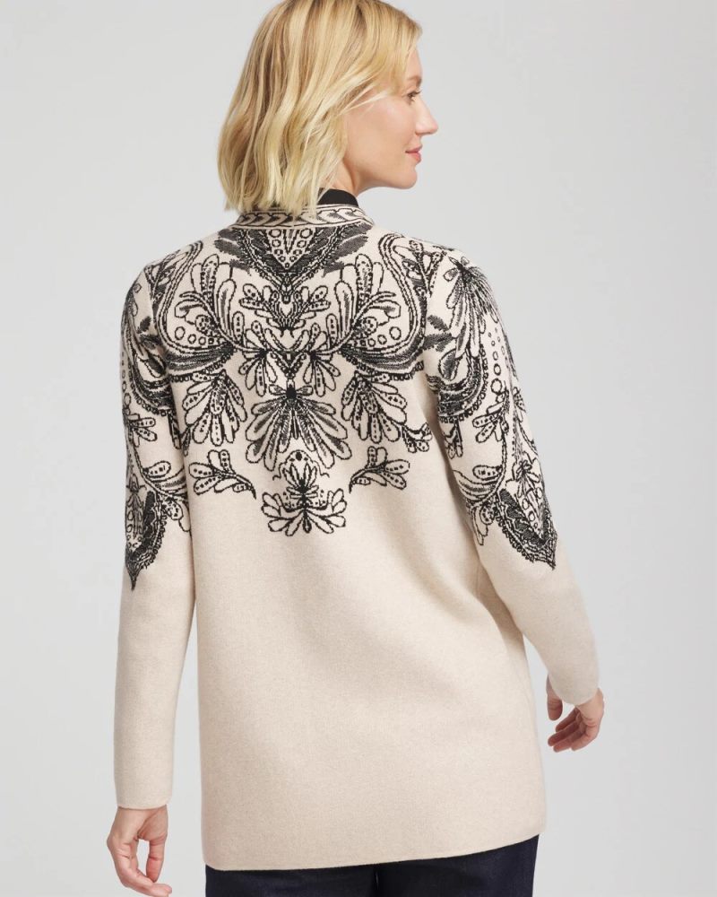 Chicos Jacquard Cotton-Blend Cardigan - CHAMPAGNE FIZZ