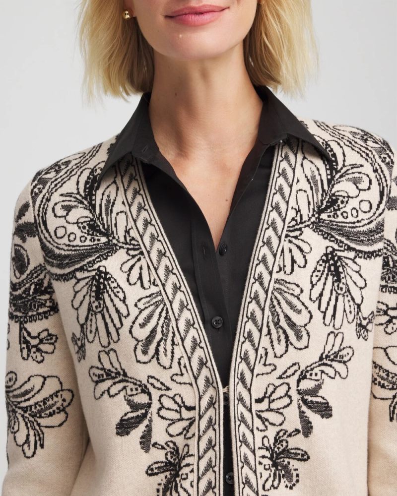 Chicos Jacquard Cotton-Blend Cardigan - CHAMPAGNE FIZZ