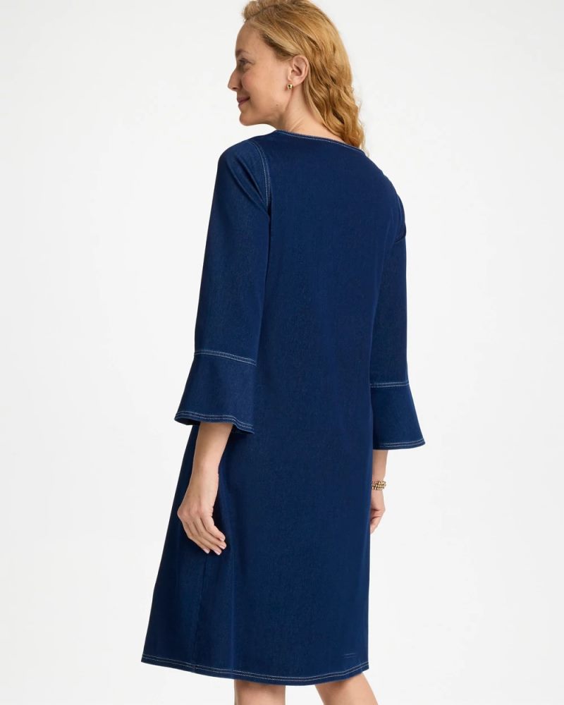 Chicos Bell Sleeve Knit Denim Dress - INDIGO