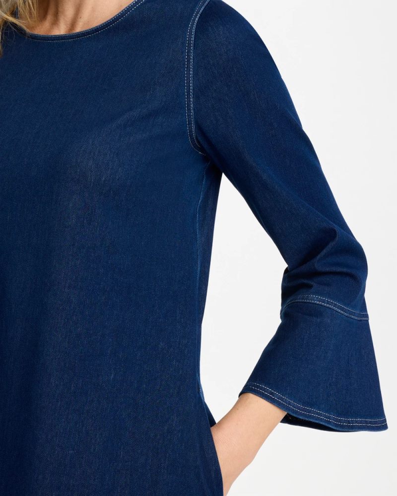 Chicos Bell Sleeve Knit Denim Dress - INDIGO