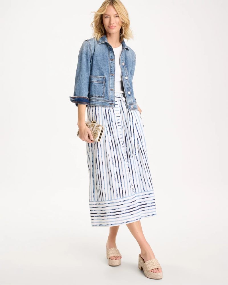 Chicos Palermo Striped Tie-Front Skirt - PASSPORT BLUE