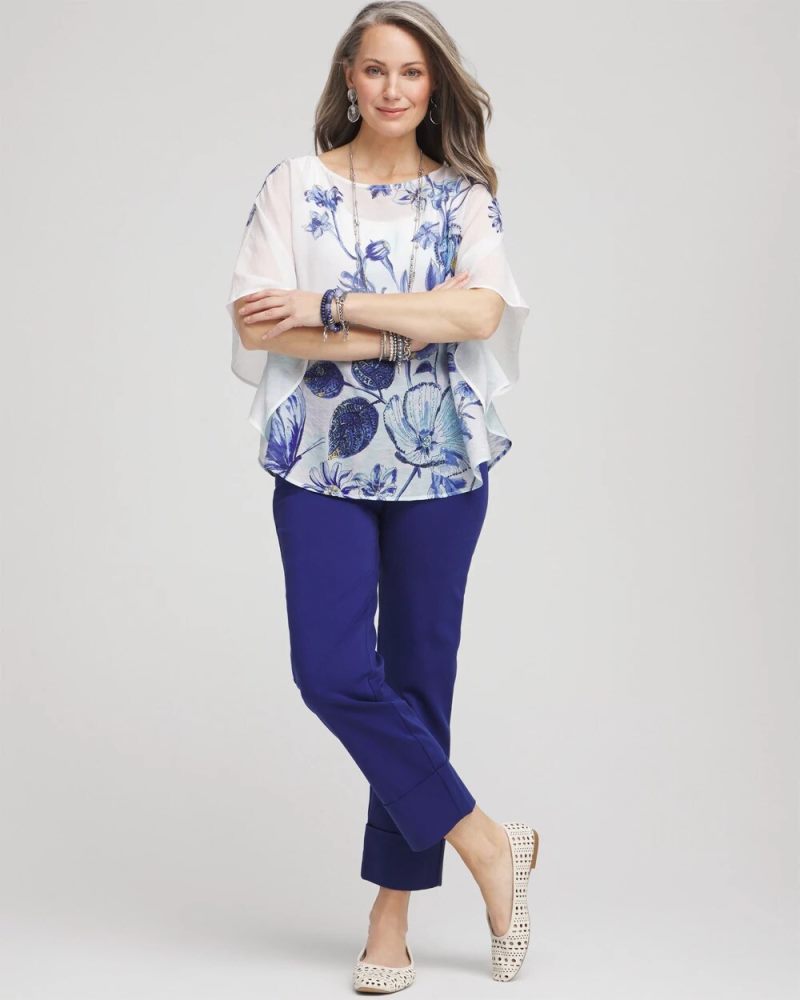 Chicos Woven Butterfly Print Poncho - ALABASTER