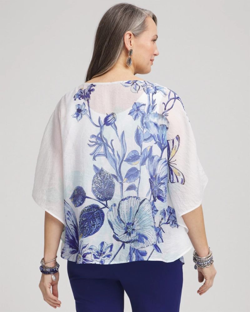 Chicos Woven Butterfly Print Poncho - ALABASTER