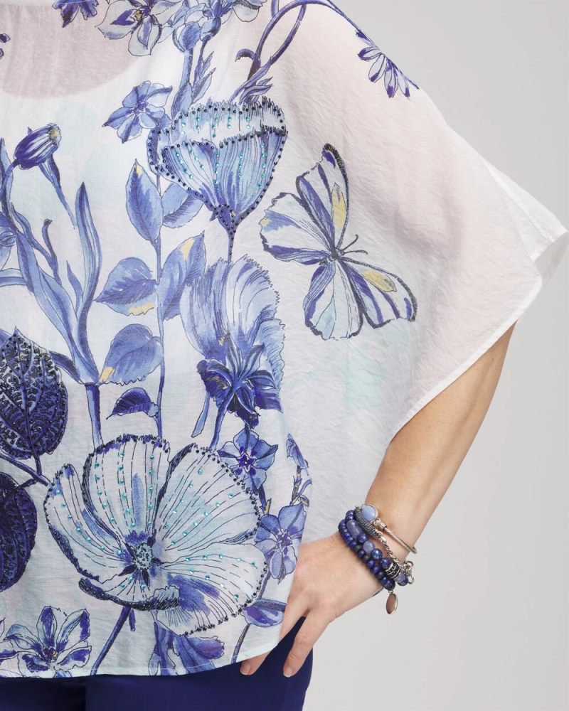 Chicos Woven Butterfly Print Poncho - ALABASTER