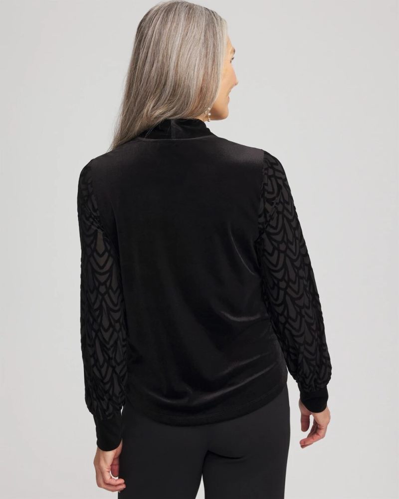 Chicos Art Deco Velvet Burnout Top - BLACK
