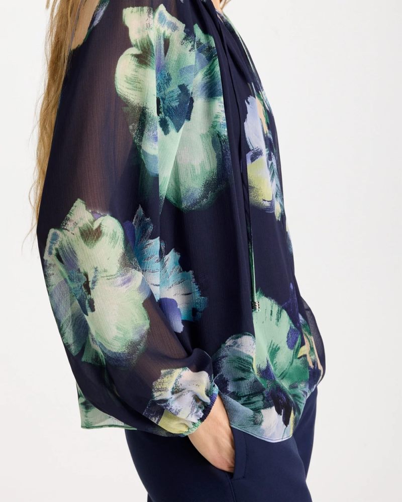 Chicos Crinkle Chiffon Tie-Front Blouse - PASSPORT BLUE
