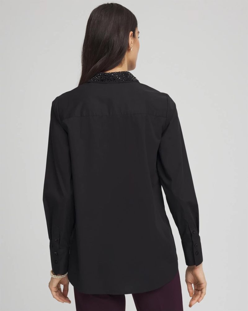 Chicos Tonal Jewels Poplin Shirt - BLACK