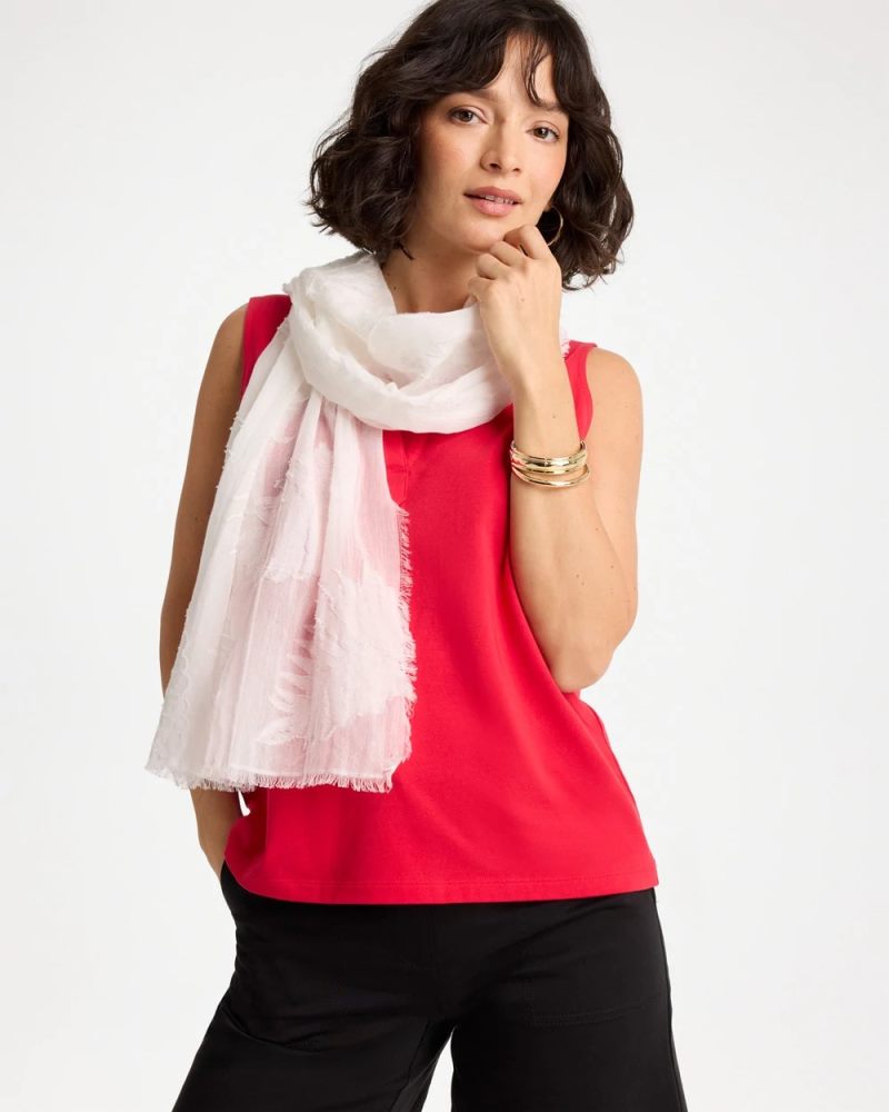 Chicos Textured Palms Oblong Scarf - WHITE