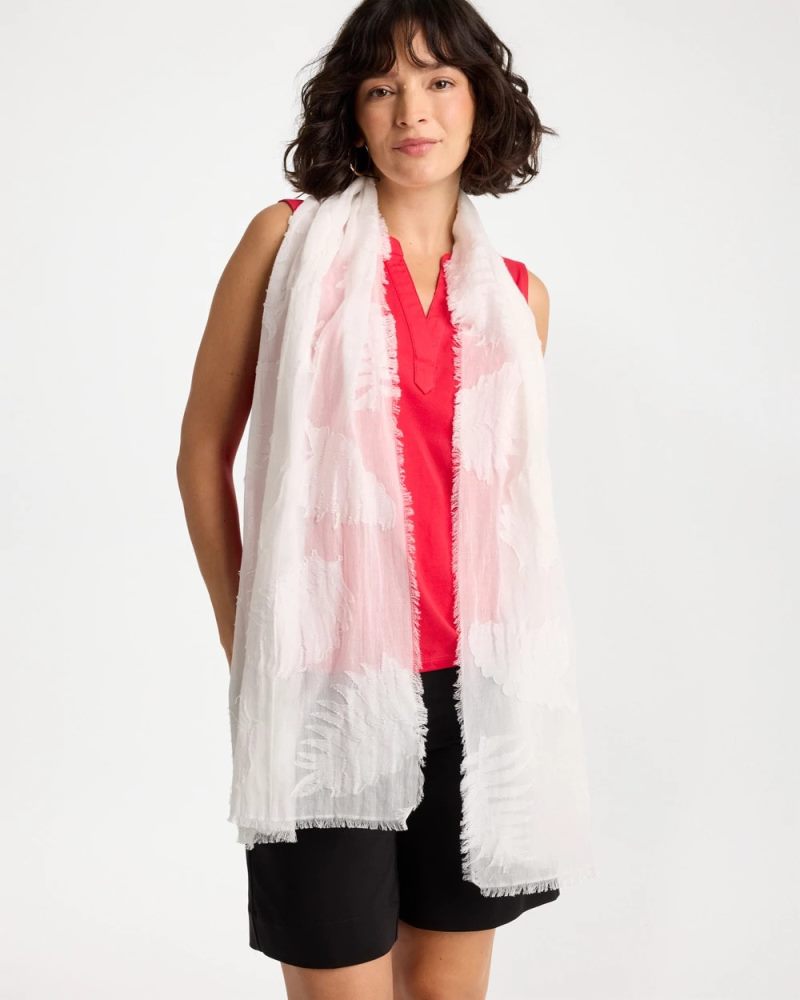 Chicos Textured Palms Oblong Scarf - WHITE