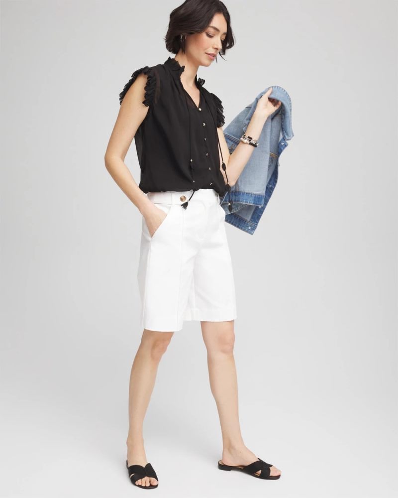 Chicos Ruffle Collar Blouse - BLACK
