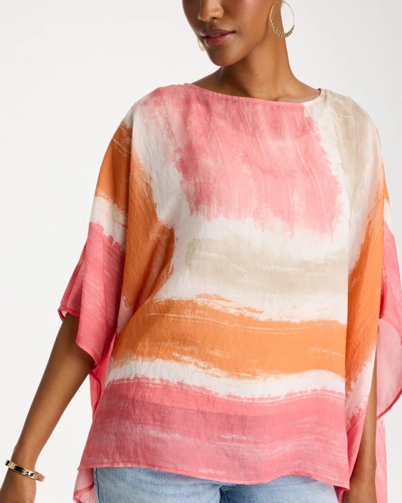 Chicos Printed Poncho - CORAL