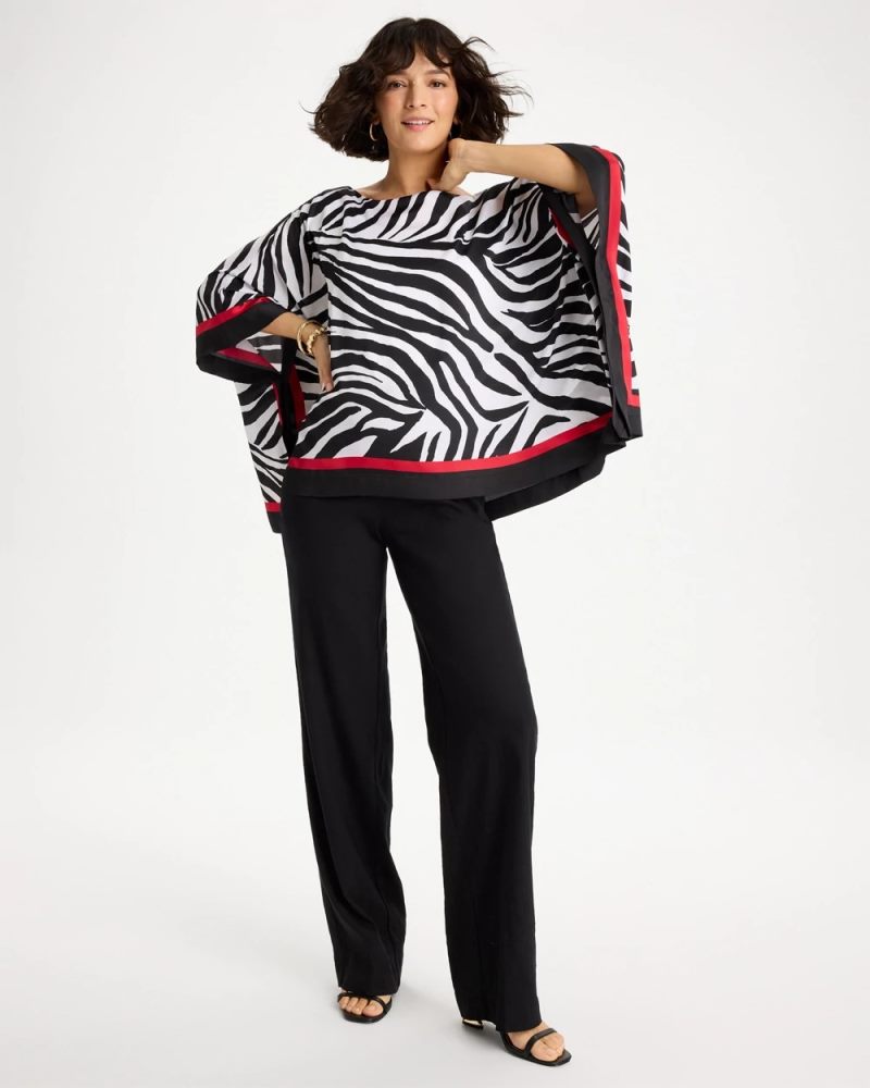 Chicos Woven Animal Print Poncho - BLACK