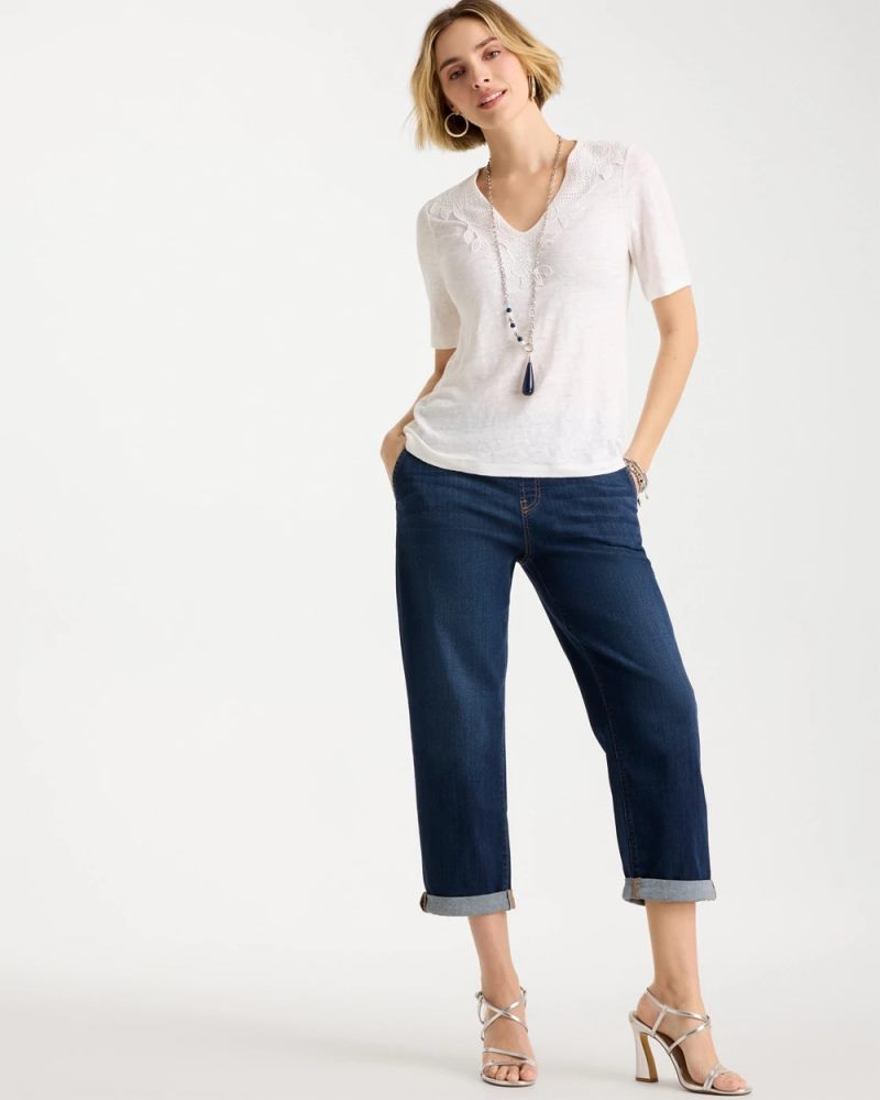 Chicos Flora Lace V-Neck Tee - ALABASTER