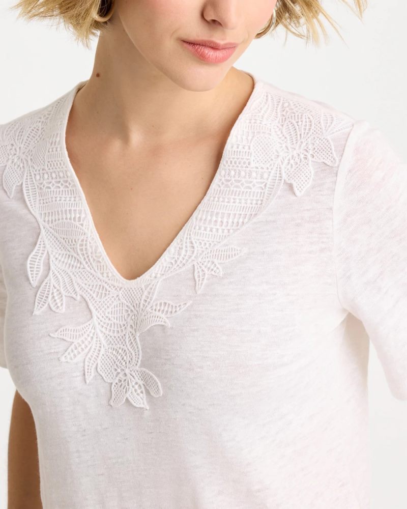 Chicos Flora Lace V-Neck Tee - ALABASTER