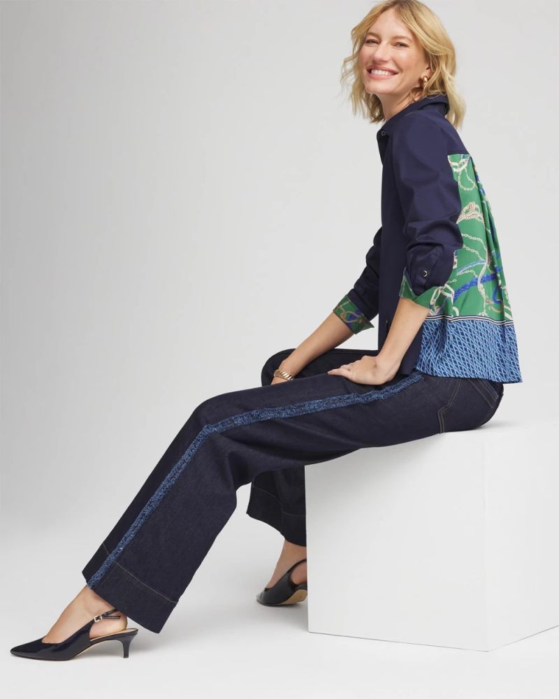 Chicos Rope Status Nautical Shirt - PASSPORT BLUE
