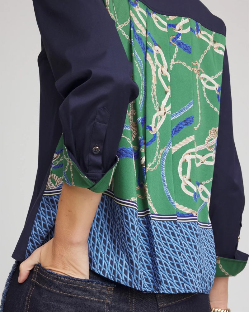Chicos Rope Status Nautical Shirt - PASSPORT BLUE