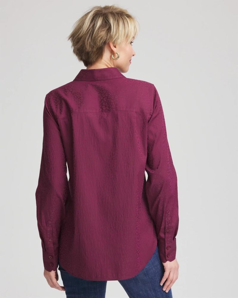 Chicos No Iron Jacquard Chianti Animal-Motif Shirt - DEEP CHIANTI