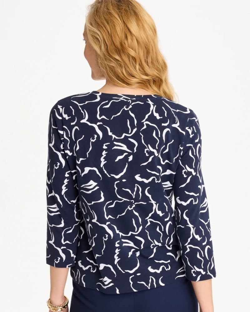 Chicos Maya Cotton Stretch 3/4 Sleeve Tee - PASSPORT BLUE
