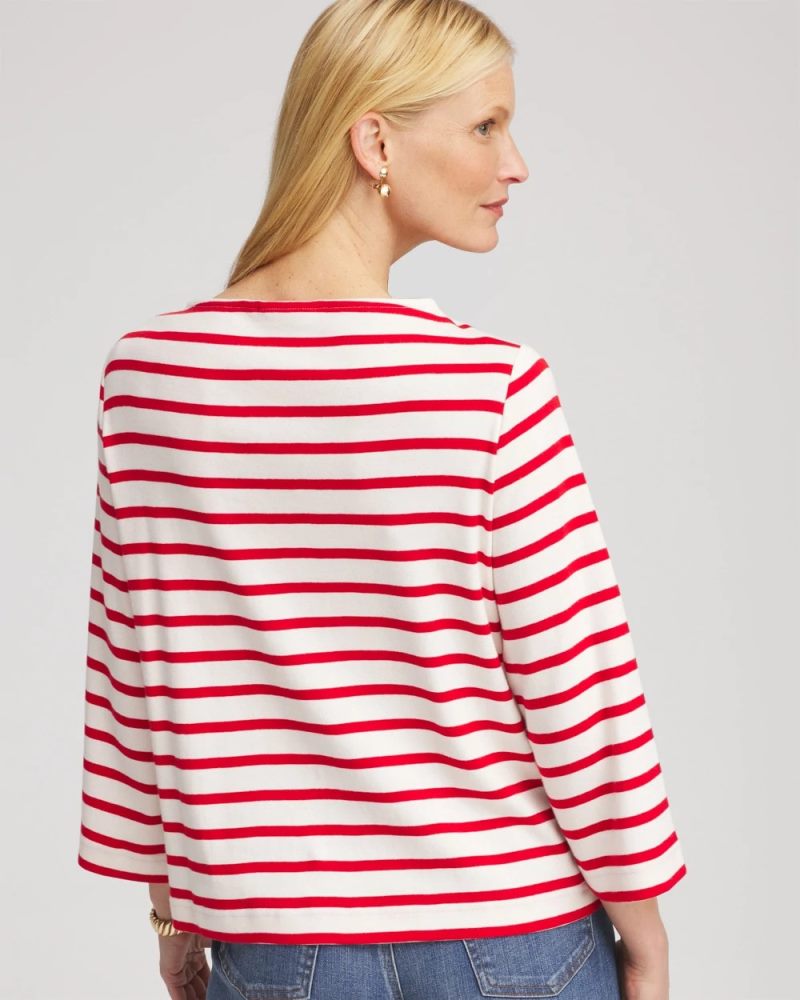 Chicos Bateau Neck Stripe Top - LOVE LETTER RED