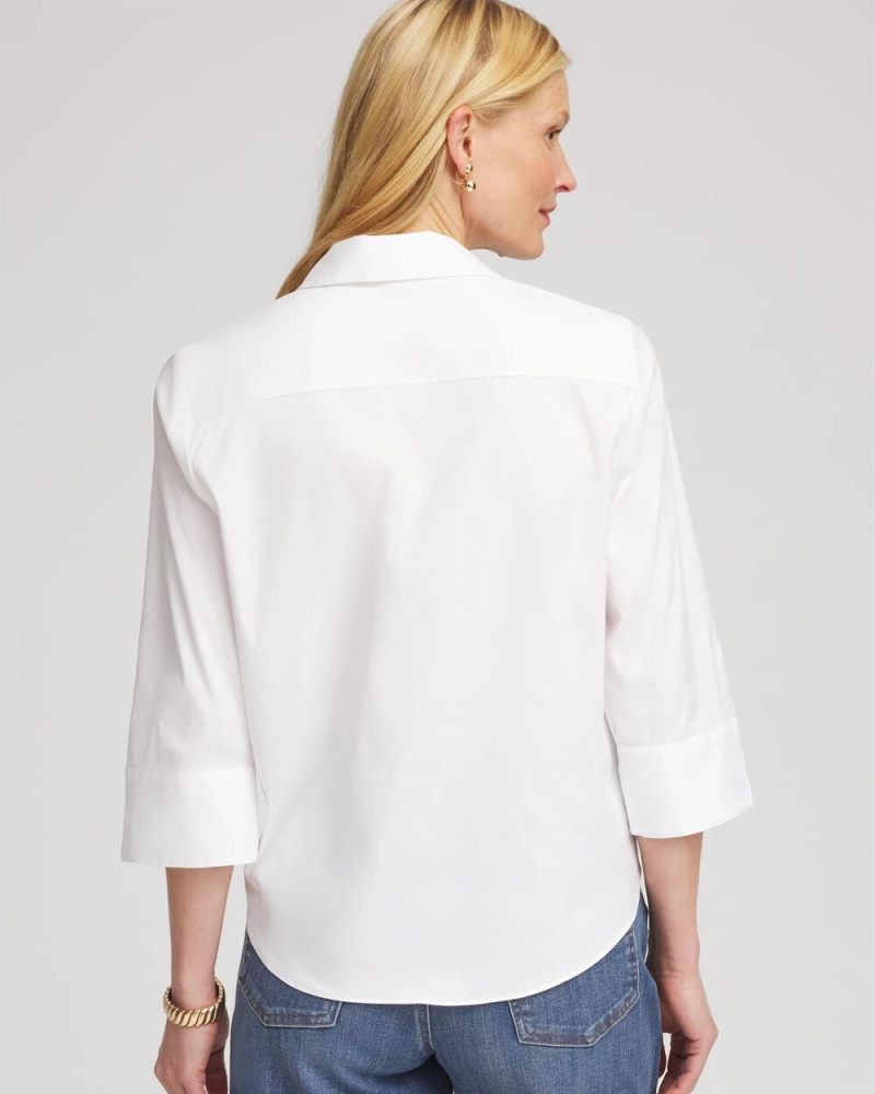 Chicos Poplin Cotton Tie-Front Top - ALABASTER
