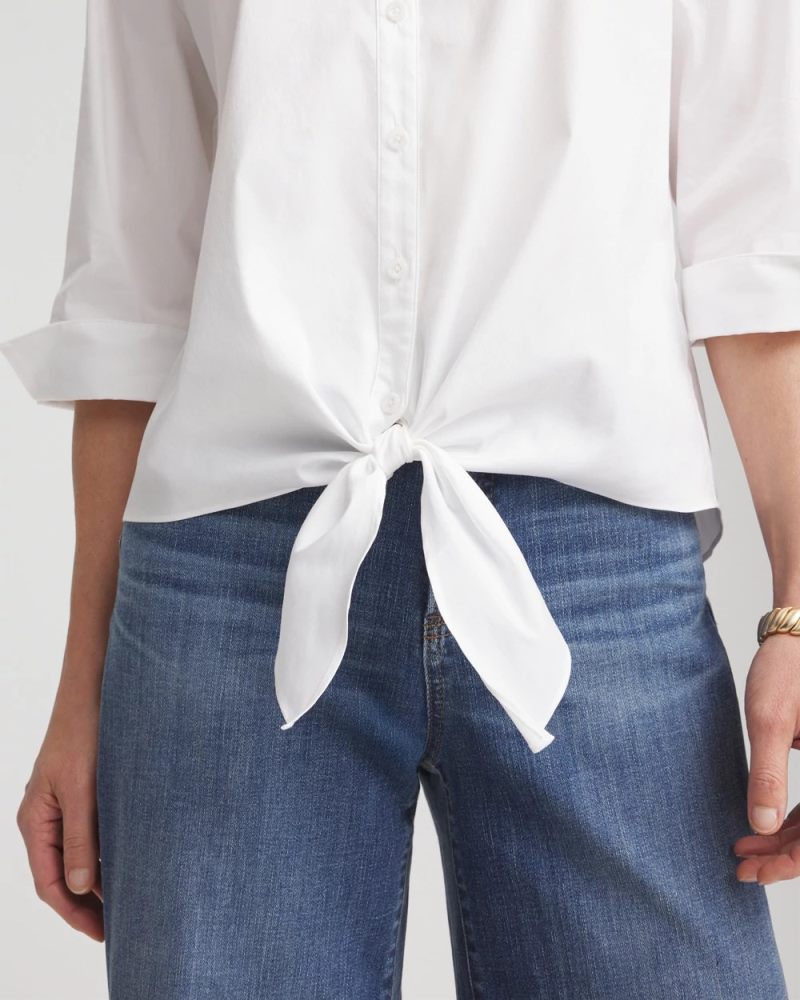 Chicos Poplin Cotton Tie-Front Top - ALABASTER