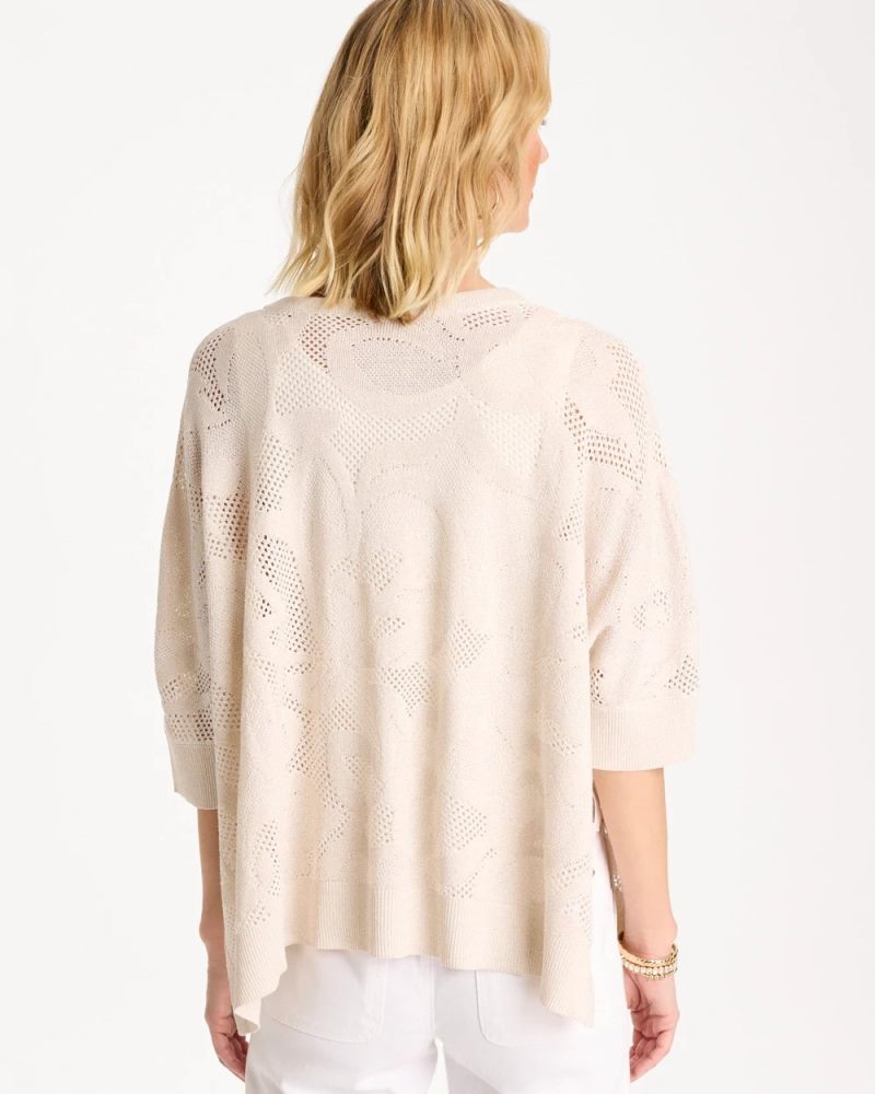 Chicos Crochet Lace Notch Neck Poncho - ECRU