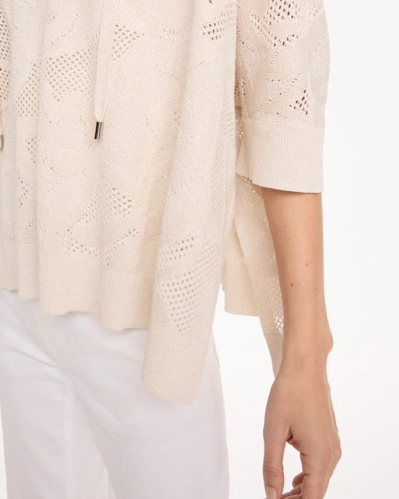 Chicos Crochet Lace Notch Neck Poncho - ECRU