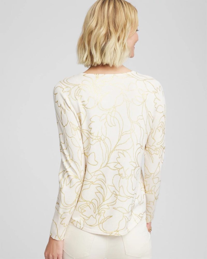 Chicos Ella Foiled V-Neck Sweater - ENGLISH CREAM