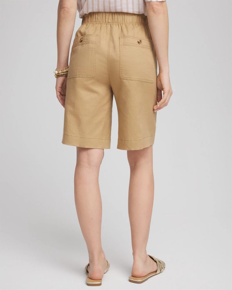 Chicos Cotton-Linen Pull-On Utility Shorts - CAFE AROMA
