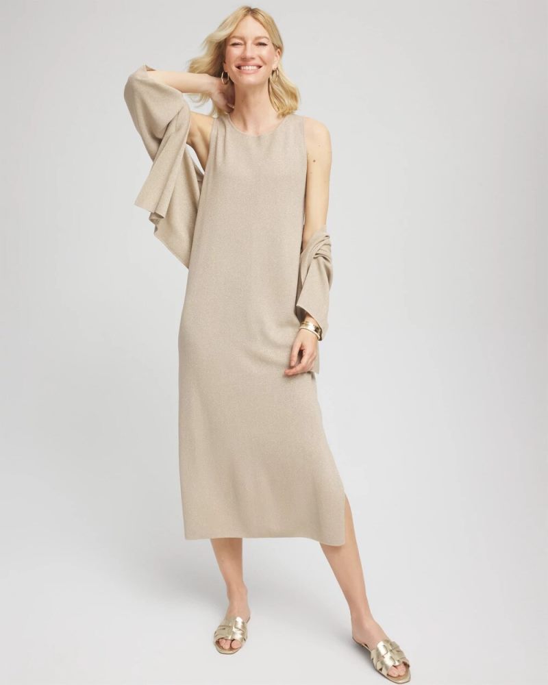 Chicos Travelers™ Collection Metallic Tank Dress - CHAMPAGNE