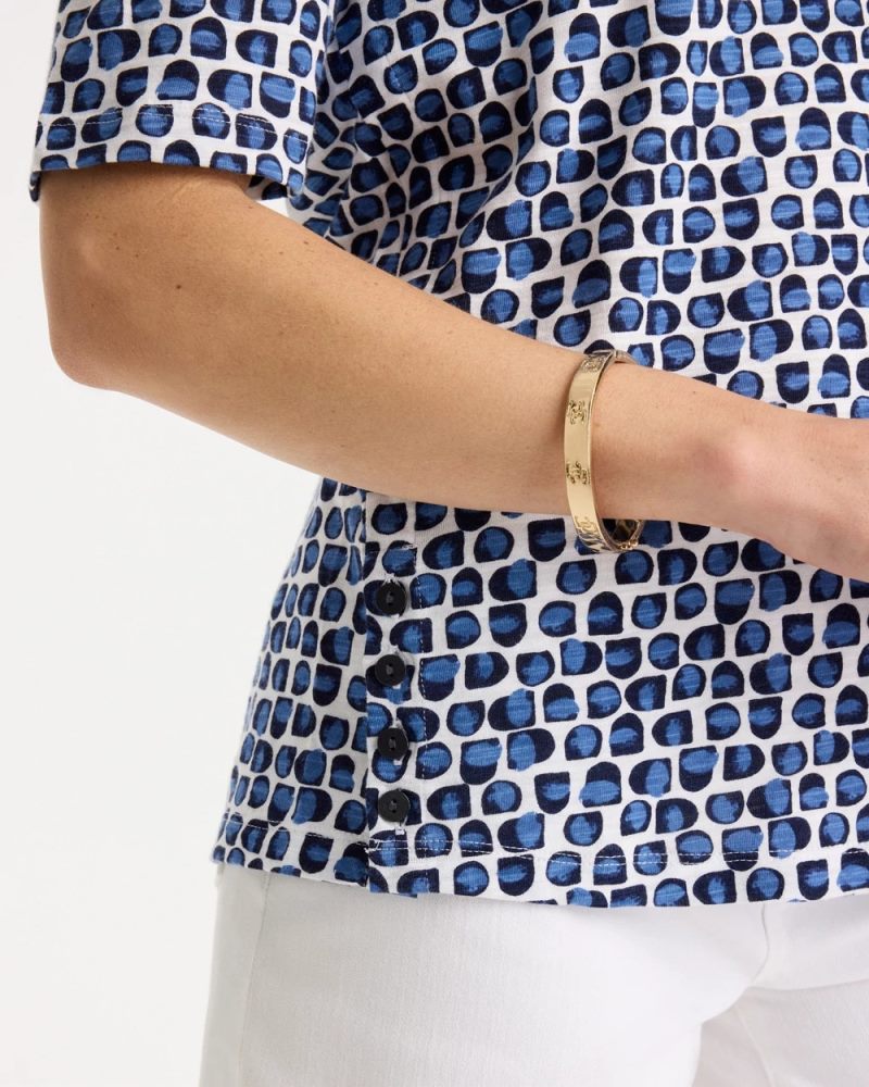 Chicos Cotton Slub Printed Tee - PASSPORT BLUE