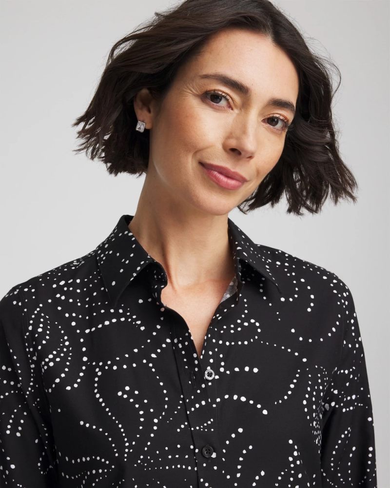 Chicos No Iron Findot Print Sateen Shirt - BLACK