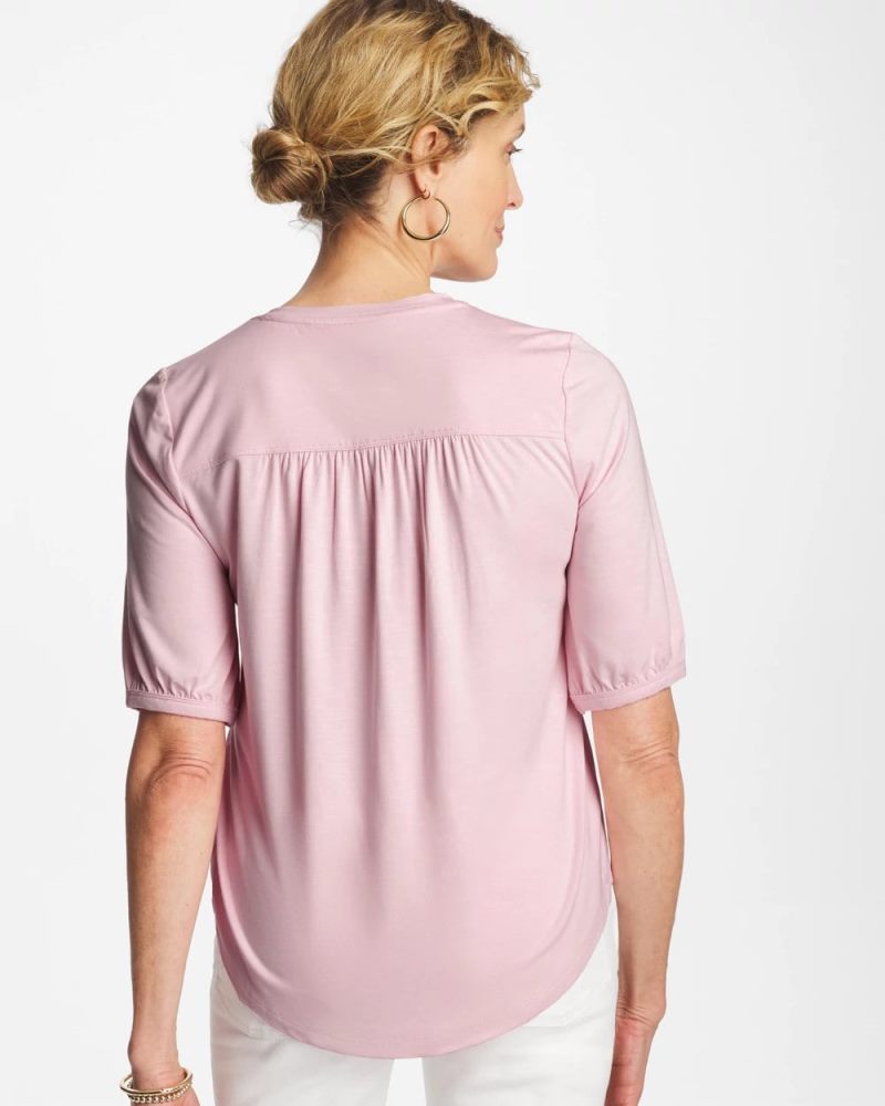 Chicos Shirred Elbow Sleeve Tee - SWEET BLOSSOM
