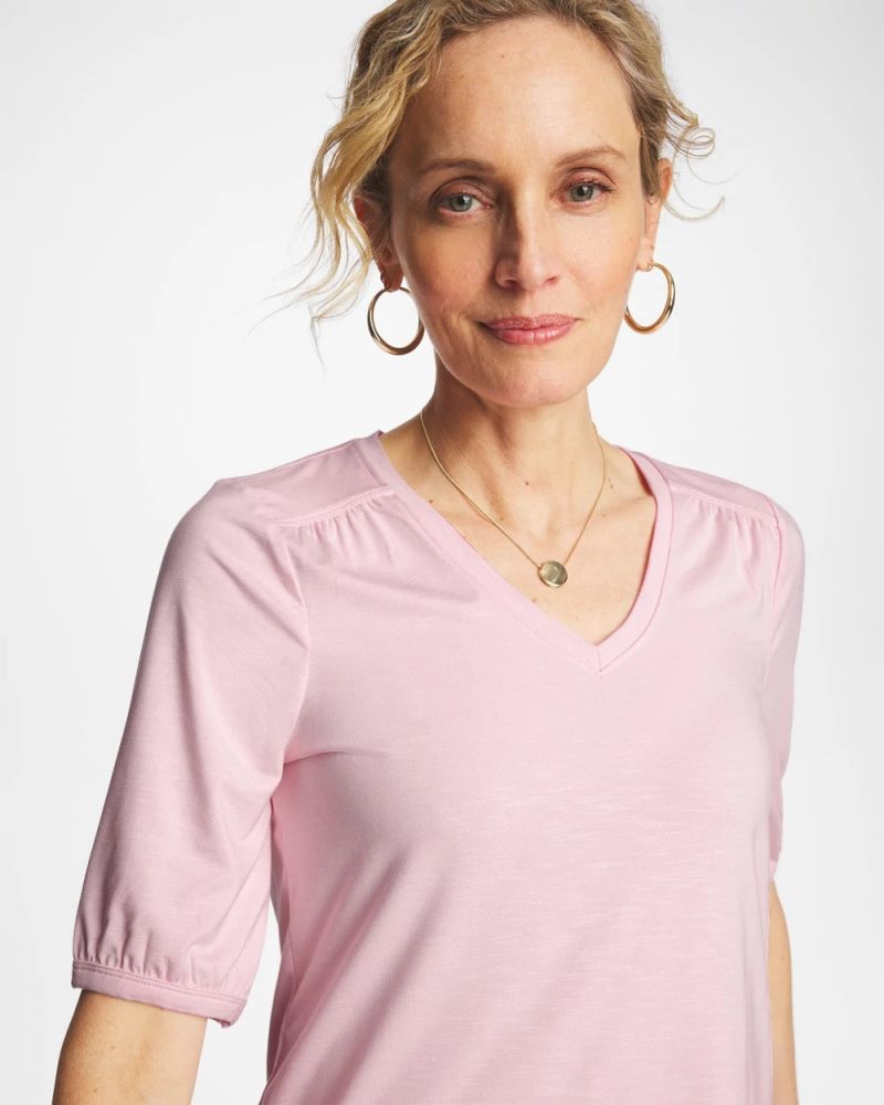 Chicos Shirred Elbow Sleeve Tee - SWEET BLOSSOM