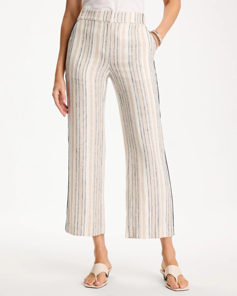 Chicos Striped Piped Linen Fly Front Pants - NEUTRAL