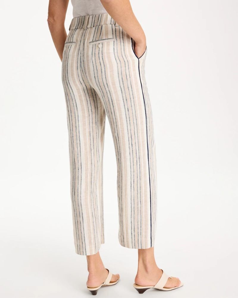 Chicos Striped Piped Linen Fly Front Pants - NEUTRAL